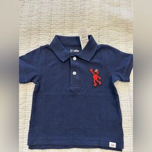 NWT BabyGap Sesame Street Pique Polo Shirt Navy with Elmo Size 12-18 Mos